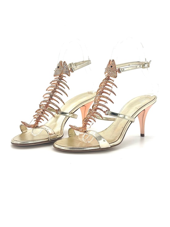 Giuseppe Zanotti Shoes - Giuseppe Zanotti Fishbone Crystals Pirana Samantha Jones Heeled Sandals 36.5